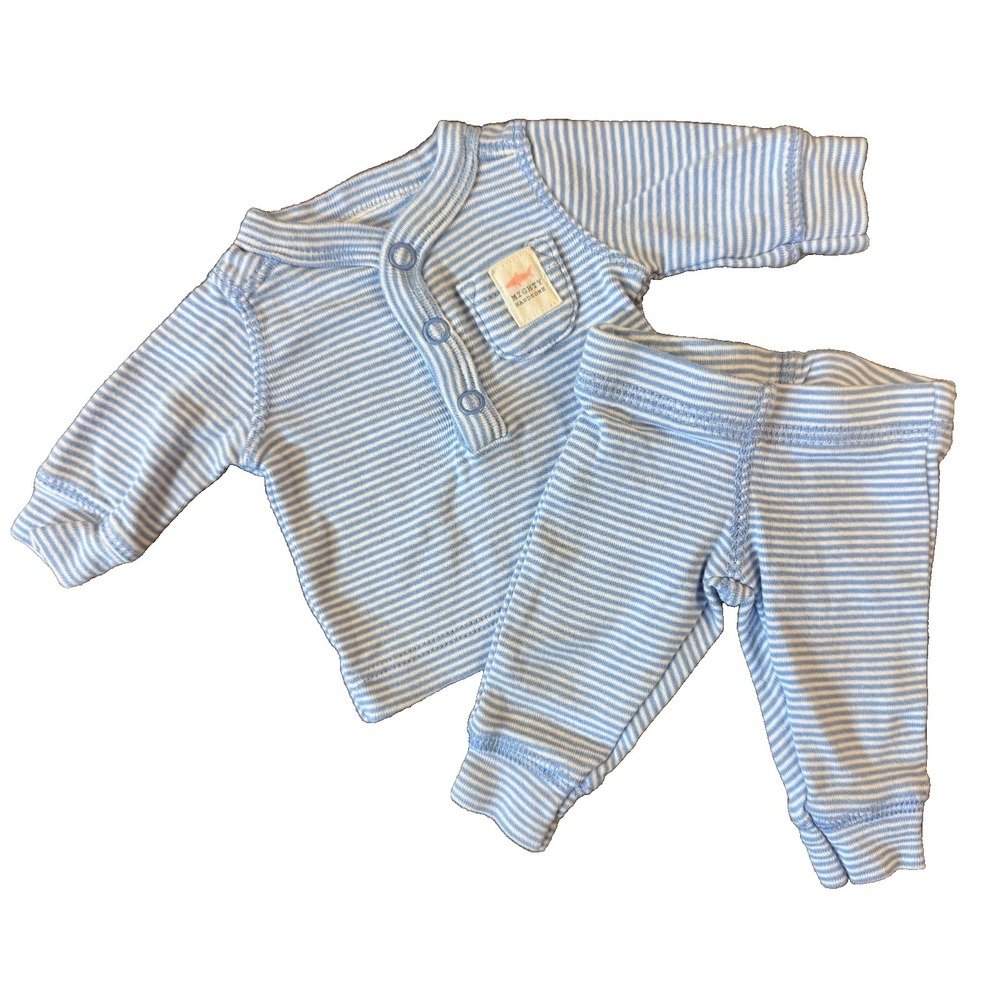 Carters Preemie Baby Boy 2 PC Outfit Shirt Stripe Pants Pocket Mighty Handsome
